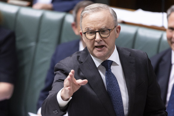 Prime Minister Anthony Albanese during question time today. 
