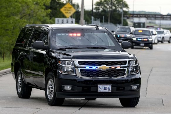 Donald Trump’s motorcade leaves Milwaukee Mitchell International Airport ahead of the Republican National Convention.