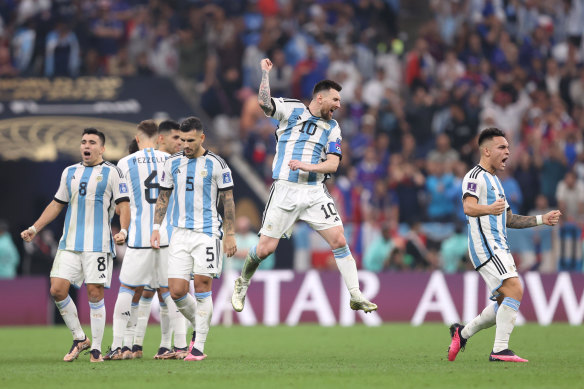 Lionel Messi celebrates during the penalty shootout.