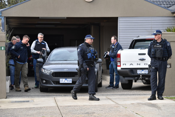 The police raid on CFMMEU official Derek Christopher's house last month.