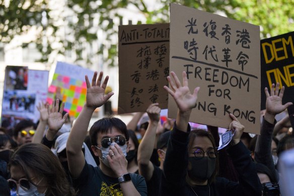 Hong Kong pro-democracy  advocates take to Sydney's streets on Sunday.