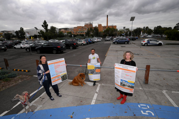 Angela Ashley-Chiew, Pierre Vairo and Kate Breen want to see this car park become a lake.