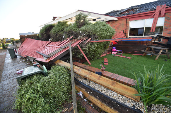 Storm damage to houses at Ironbark Street in Waurn Ponds.