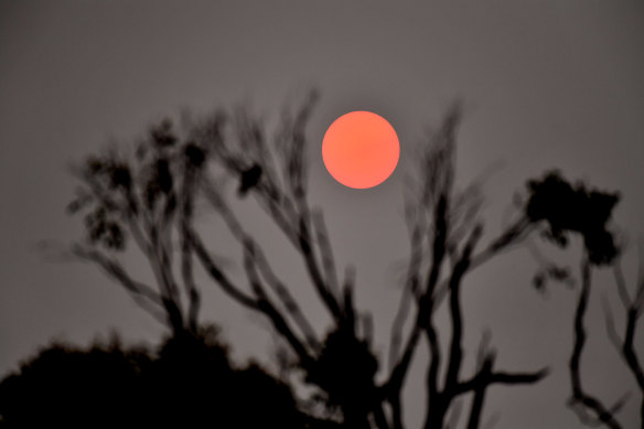 The blood-red sun rises over Moe on Friday. 