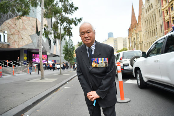 Wellington Lee attends the Anzac Day march in Melbourne in 2018.