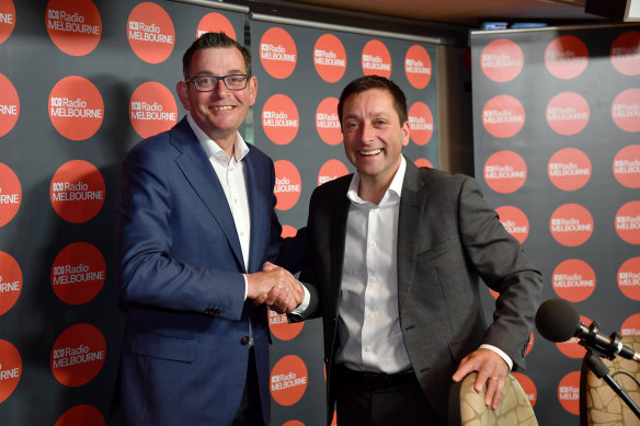 Premier Daniel Andrews and then opposition leader Matthew Guy in November 2018 before the state election.