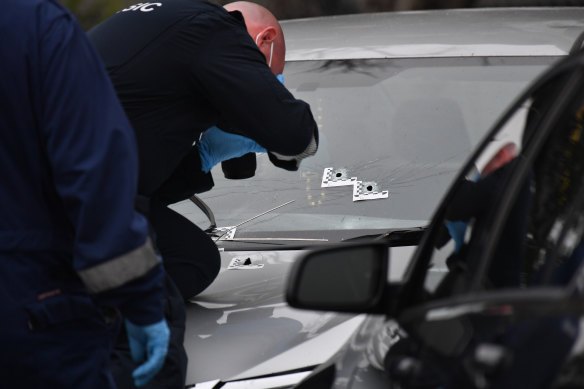 Police at the scene of the Tullamarine shooting on Friday.