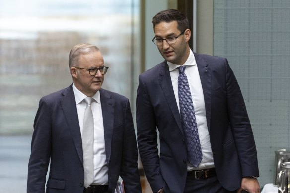 Prime Minister Anthony Albanese and Labor backbencher Josh Burns in parliament.