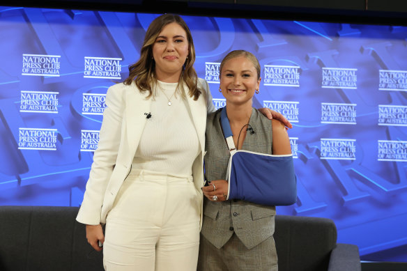 Brittany Higgins and Grace Tame got standing ovations for their speeches at the National Press Club.