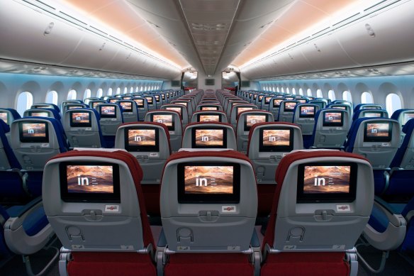 Inside the economy cabin. The first six rows offer extra legroom.