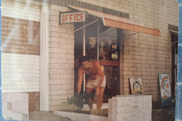 Melissa Foster’s father looking after the motel’s front entrance.