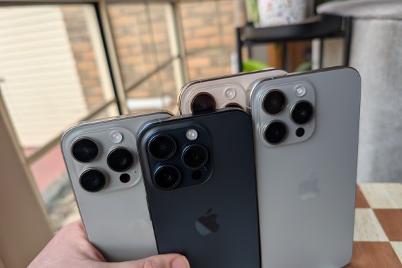 The 2024 Pro phones (back) are slightly larger than the 2023 Pro phones (front).