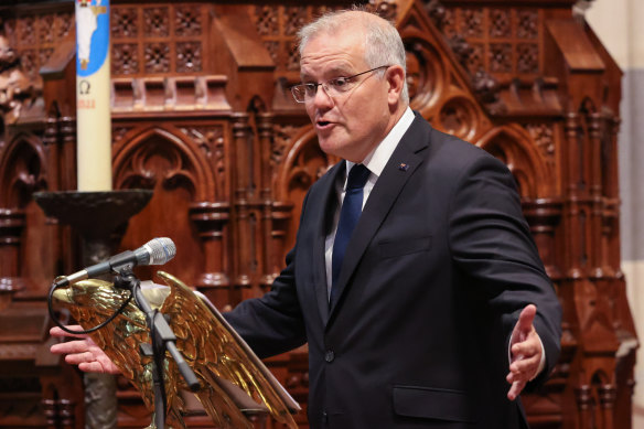 Scott Morrison speaking at the state memorial service.