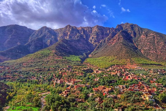 Villages nestled at the foothills of the High Atlas Mountains in the Ourika Valley, south of Marrakesh.