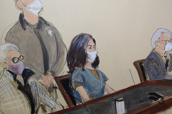 A court sketch from April. Ghislaine Maxwell’s family has hired its own artist.