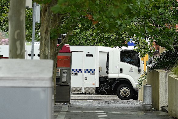 A correctional services prison truck arrived at Blacktown court on Thursday morning.