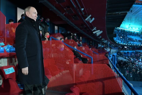 Putin stands during the opening ceremony of the 2022 Winter Olympics in Beijing. 