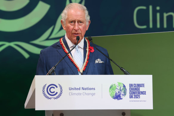 Charles, then the Prince of Wales, speaks during COP26 in Glasgow in 2021. 