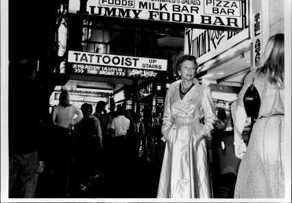 Robin Dalton, author of Aunts Up The Cross, at Kings Cross on a  Saturday night in 1980. 