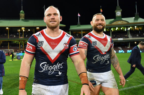 Roosters props Matt Lodge and Jared Waerea-Hargreaves.