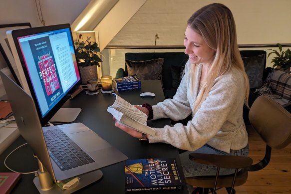 Australian-British author Melanie Price pictured at her writing desk with her debut novel ‘The Mother-in-law’s Secret’ which she will self-publish on Boxing Day.