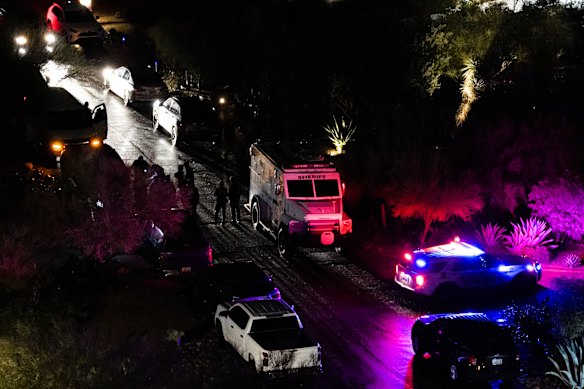 A parade of sheriff’s and FBI vehicles, including forensics vehicles, passed through the roadblock that was set up.