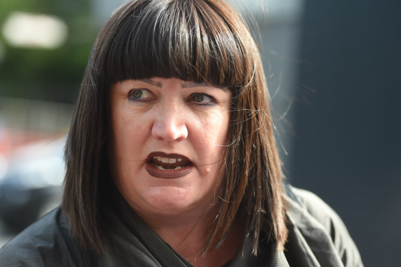 Raelene Castle speaks outside the Federal Court in Melbourne.