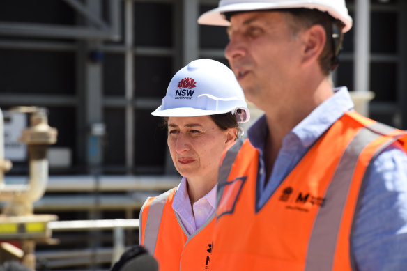 Time for hard hats: Premier Gladys Berejiklian and Minister for Transport and Roads Andrew Constance.