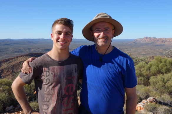 Andrew Denton and his son, Connor, on the Larapinta trail.