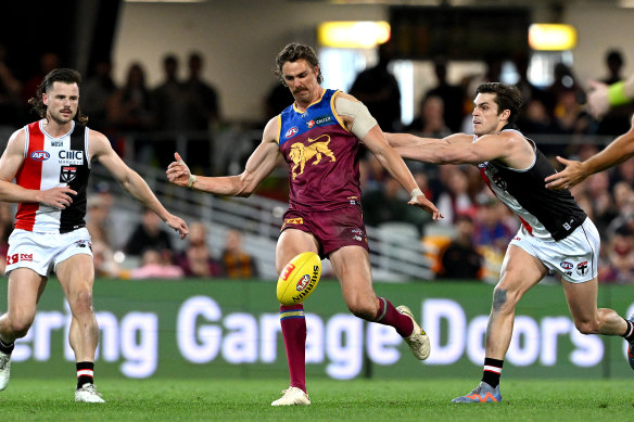 Forward asset: Joe Daniher gets a kick away.