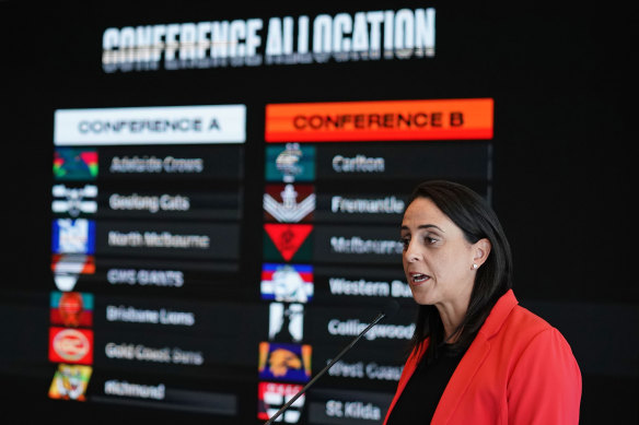 AFLW boss Nicole Livingstone at the fixture launch on Tuesday.