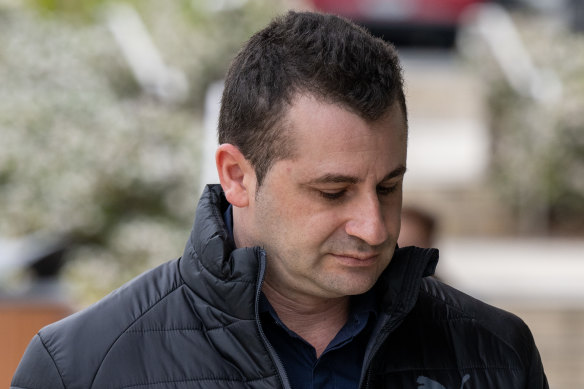 Caddick’s husband, Anthony Koletti, arrives at NSW State Coroner’s Court on Monday.