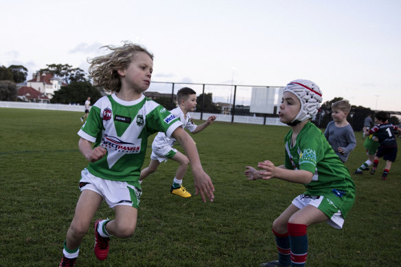 Bondi United junior rugby league players during a training session.