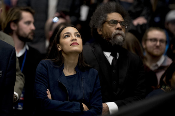 Cornel West, right, alongside progressive congresswoman Alexandria Ocasio-Cortez.