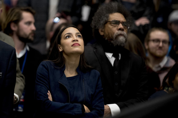 Cornel West (right) alongside progressive congresswoman Alexandria Ocasio-Cortez.