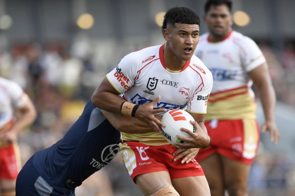 Dolphins youngster Isaiya Katoa during their pre-season match against the Cowboys.