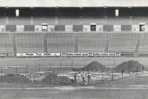 Excavations at VFL Park prepare the ground for the WSC cricket pitch.