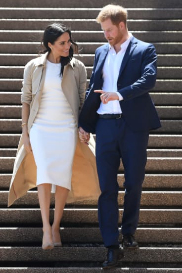 Prince Harry and Meghan on the steps of the Sydney Opera House.