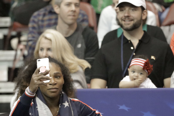 Family portrait: Serena Williams takes a selfie with husband Alexis Ohanian and Alexis Olympia.