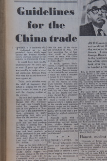 The editorial in The Australian Financial Review of 28 August 1967 argues why Australian position on wheat sale to China was rational.