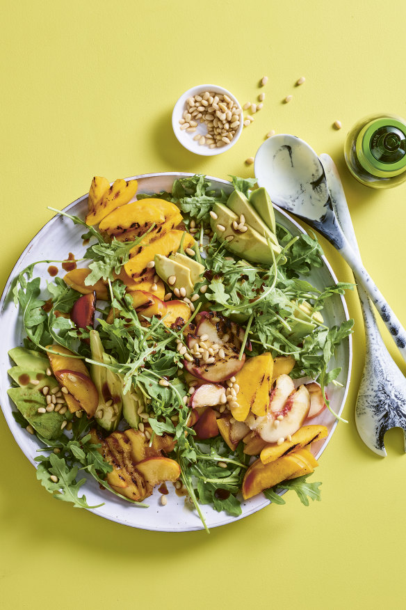 Summery grilled peach salad.