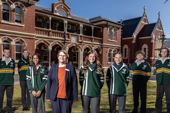 St Joseph’s College Echuca is the winner of The Age’s Schools that Excel series for non-government regional schools this year. Seen here  principal Anne Maie Cairns and students.  