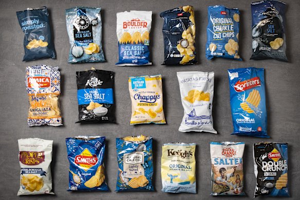 Seventeen different plain chips were blind taste tested.