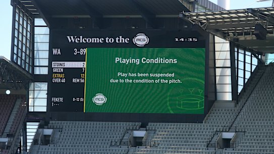 The Sheffield Shield game between Victoria and Western Australia at the MCG was abandoned due to safety concerns over the pitch.