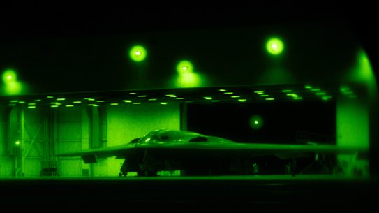 A U.S. Air Force B-2 Spirit is prepared for operations ahead of Operation MIDNIGHT HAMMER at Whiteman Air Force Base, Missouri, June 2025.