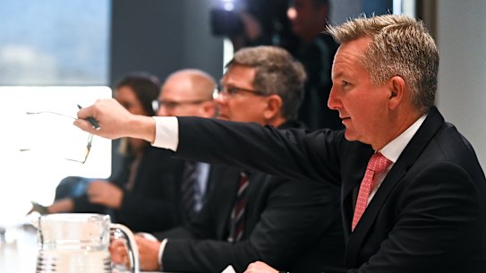 Federal Climate Change and Energy Minister Chris Bowen at the crisis meeting in Sydney on Wednesday. 