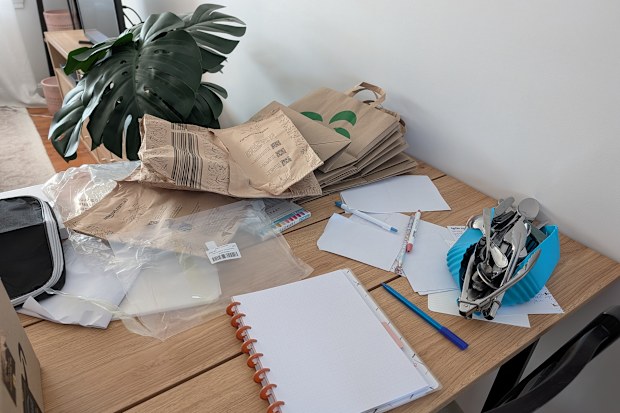 Clutter on kitchen dining table