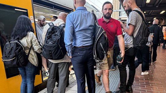 Commuters at Parramatta on Monday morning. 
