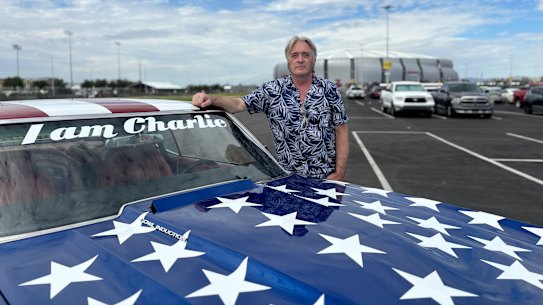 Dan Tanner and his 1970 Chevrolet Chevelle SS outside State Farm Stadium in Phoenix.