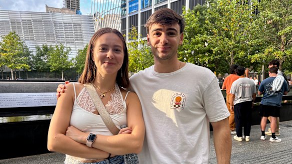 Maria Nieto, 23 and Enrique Subiran, 25 - both from Spain - at the September 11 memorial.